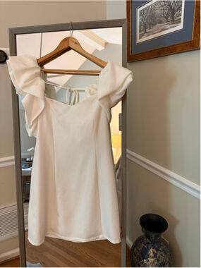 Women's idem ditto White Mini Dress with Ruffle Sleeves L